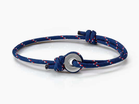 Navy Stripe & Silver Sailing Thimble Bracelet